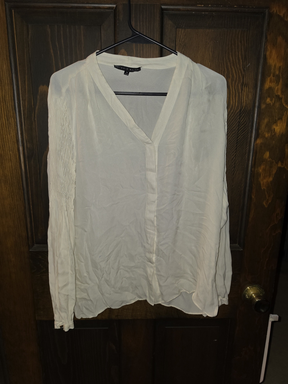 Light Cream V-Neck Long Sleeve Blouse